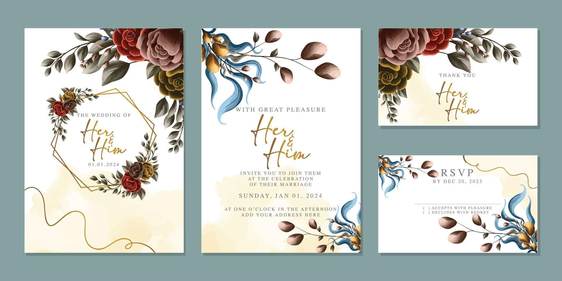 luxe mooi bloemen bruiloft uitnodiging kaart achtergrond sjabloon vector