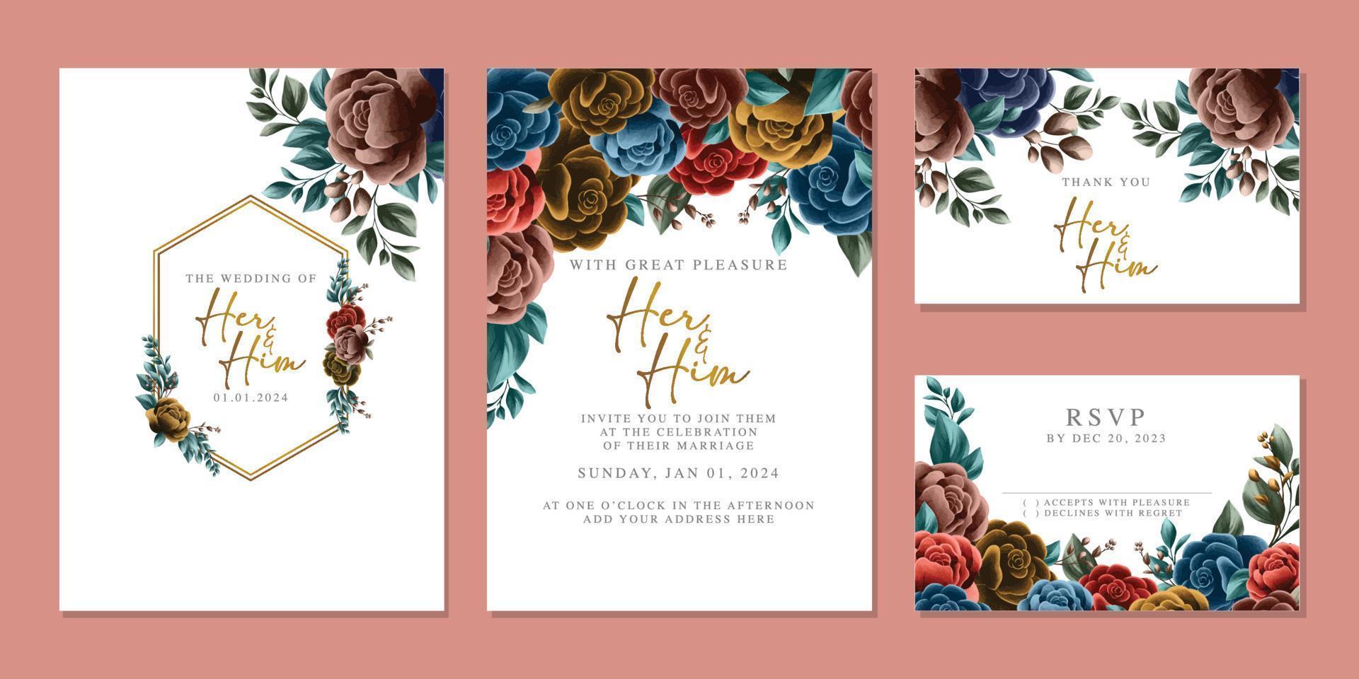 luxe mooi bloemen bruiloft uitnodiging kaart achtergrond sjabloon vector