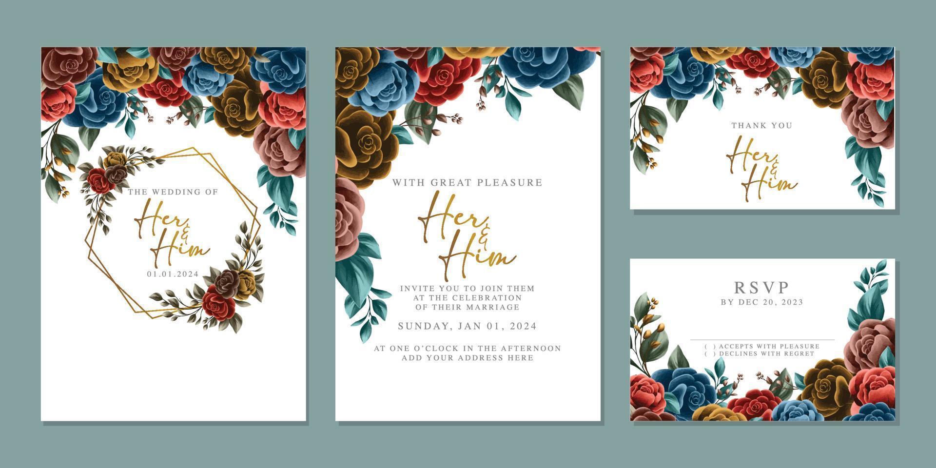 luxe mooi bloemen bruiloft uitnodiging kaart achtergrond sjabloon vector