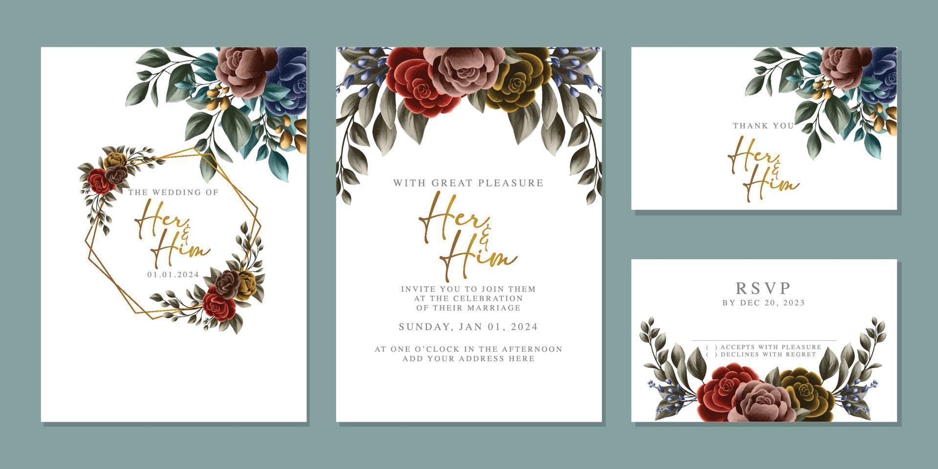 luxe mooi bloemen bruiloft uitnodiging kaart achtergrond sjabloon vector