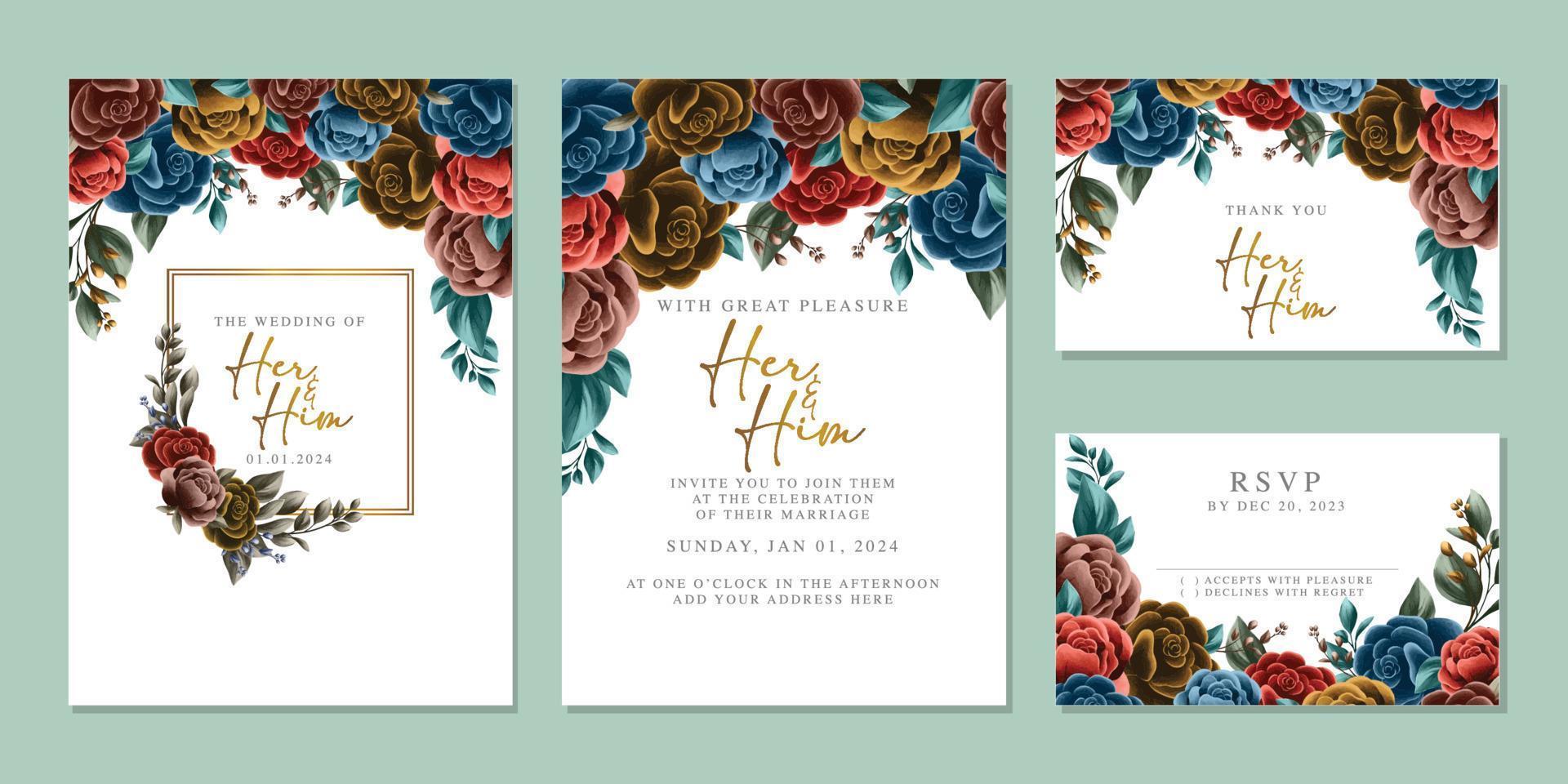 luxe mooi bloemen bruiloft uitnodiging kaart achtergrond sjabloon vector