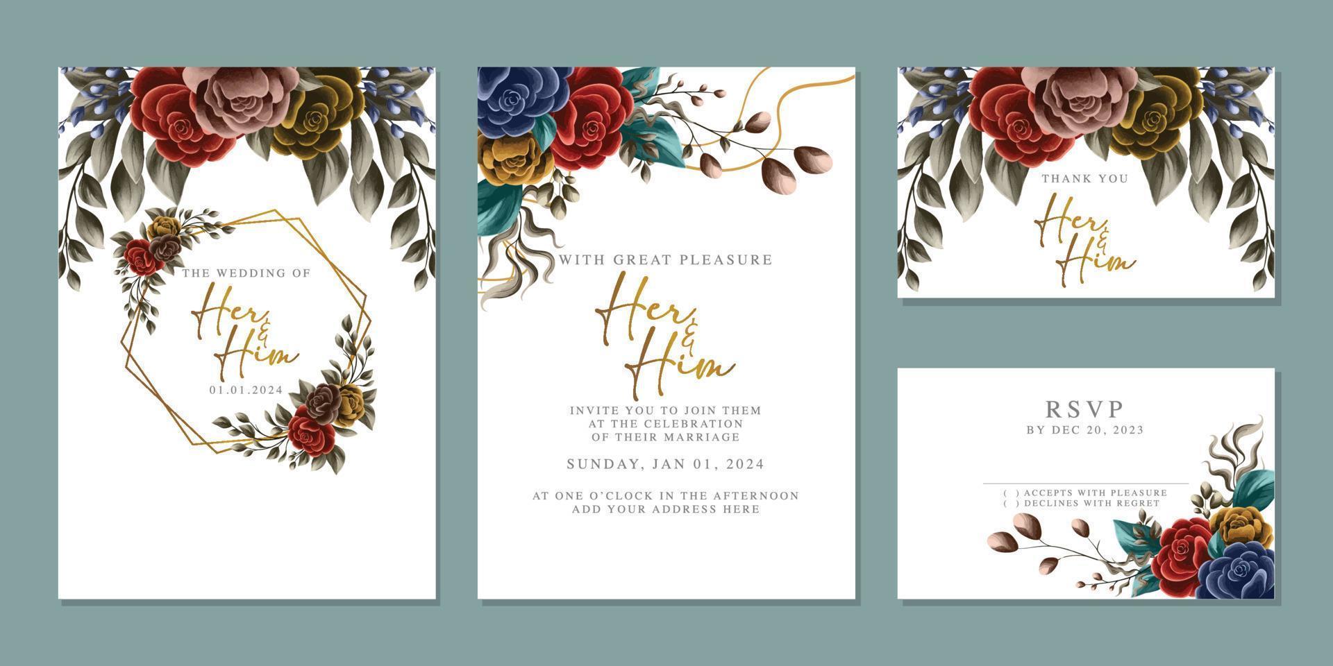 luxe mooi bloemen bruiloft uitnodiging kaart achtergrond sjabloon vector