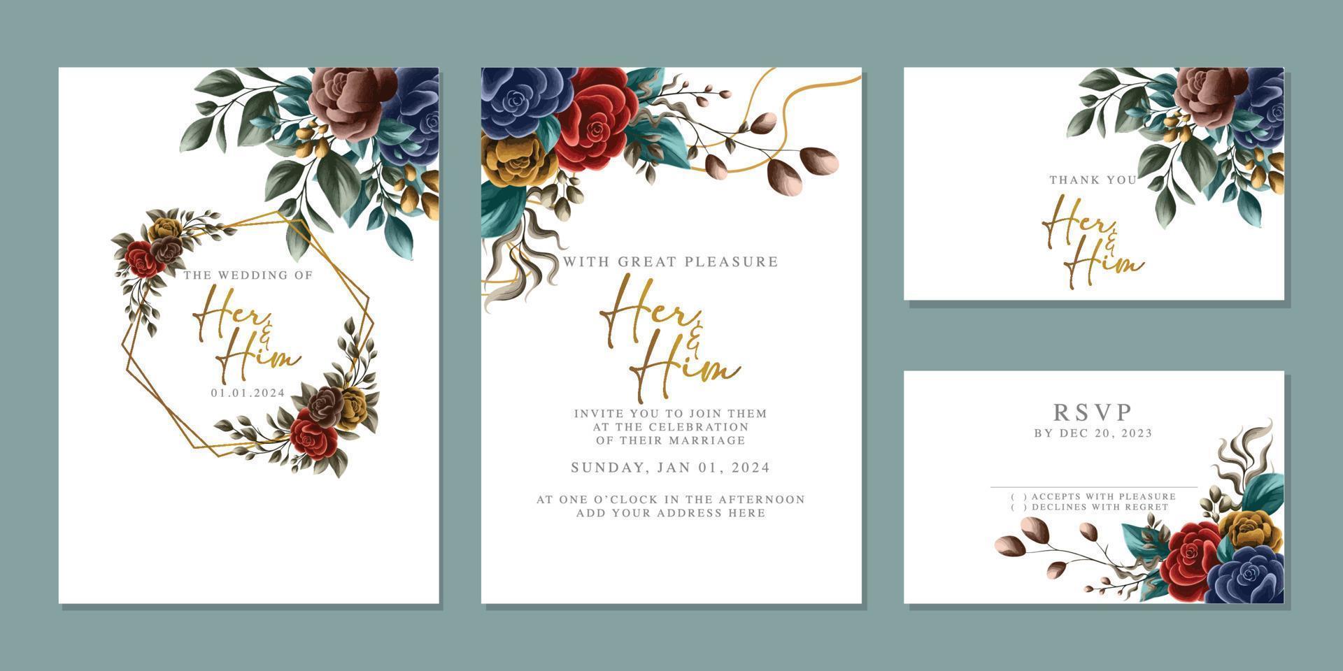 luxe mooi bloemen bruiloft uitnodiging kaart achtergrond sjabloon vector