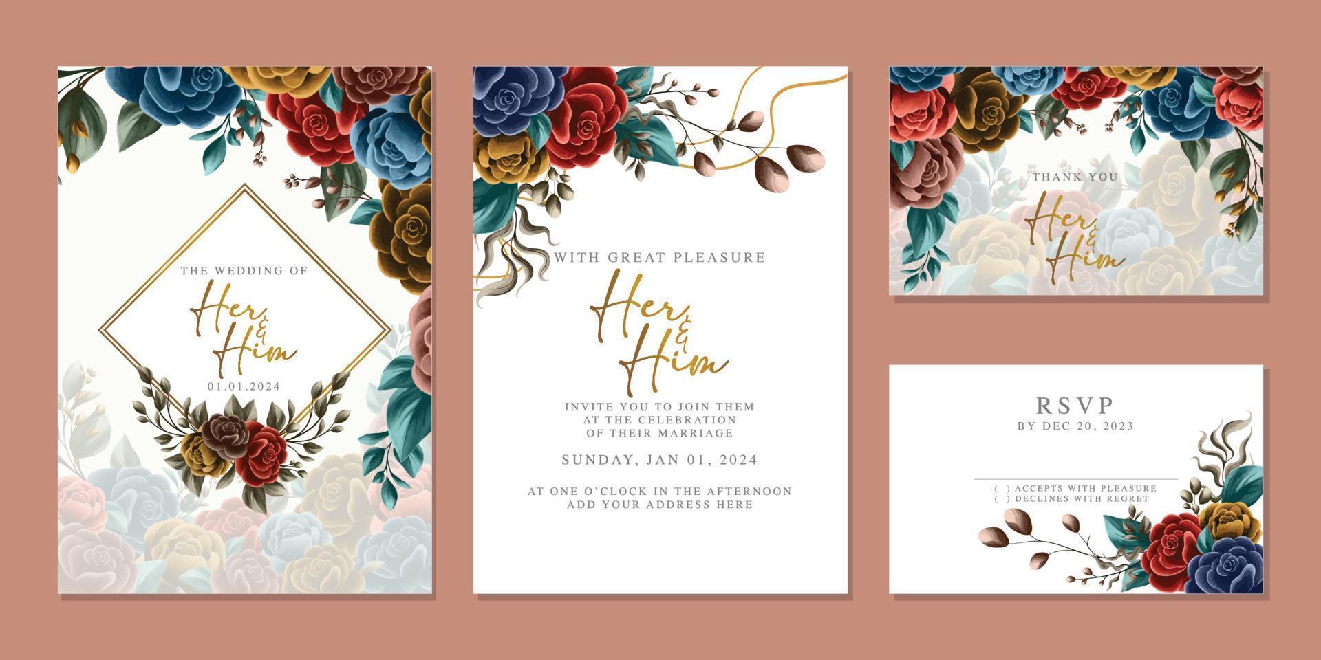 luxe mooi bloemen bruiloft uitnodiging kaart achtergrond sjabloon vector