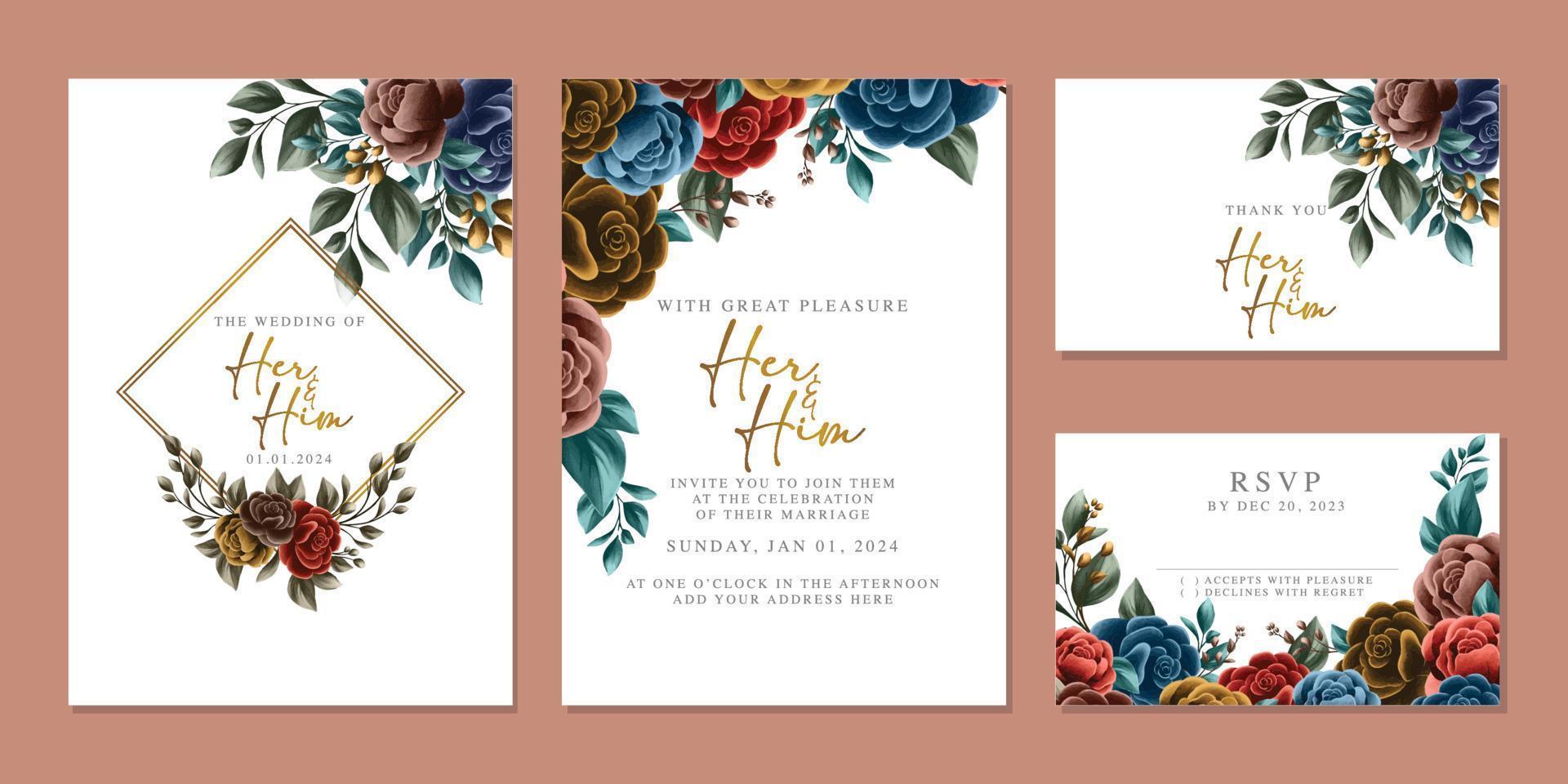 luxe mooi bloemen bruiloft uitnodiging kaart achtergrond sjabloon vector