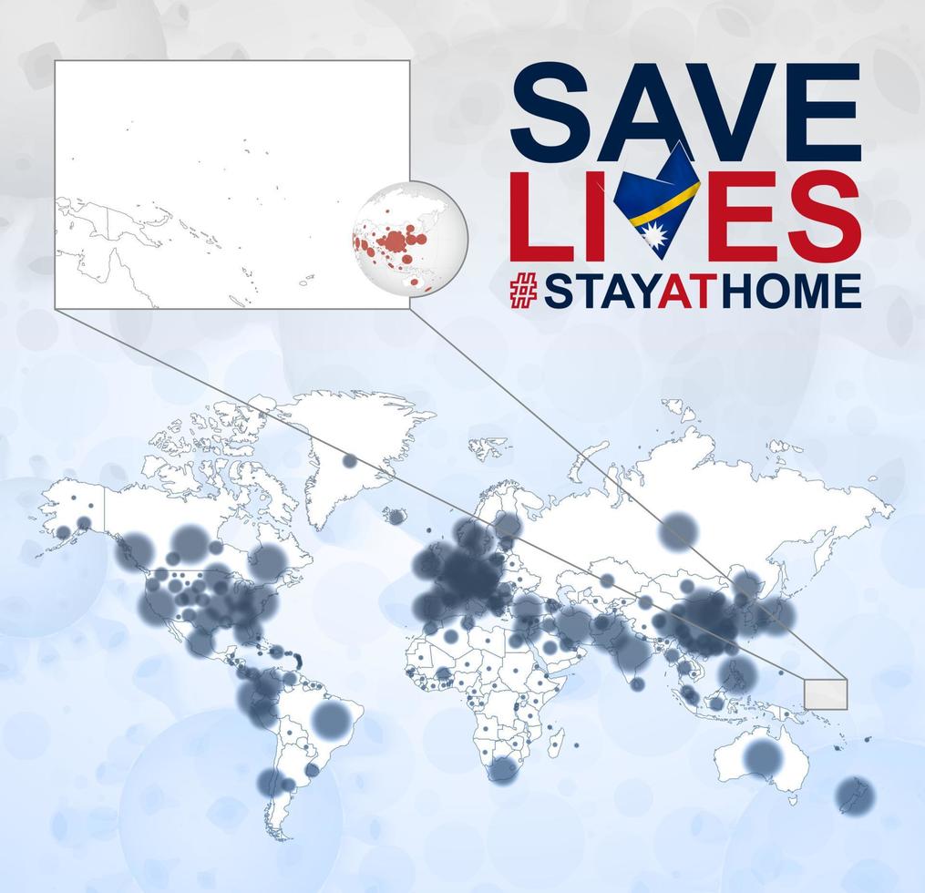 wereld kaart met gevallen van coronavirus focus Aan nauru, covid-19 ziekte in nauru. leuze opslaan leeft met vlag van nauru. vector