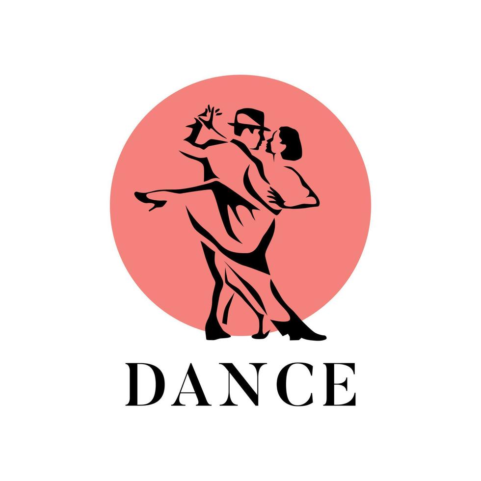 dansen paar Mens en vrouw vector illustratie, logo, icoon voor dansen school, feest. wit, roze en zwart.