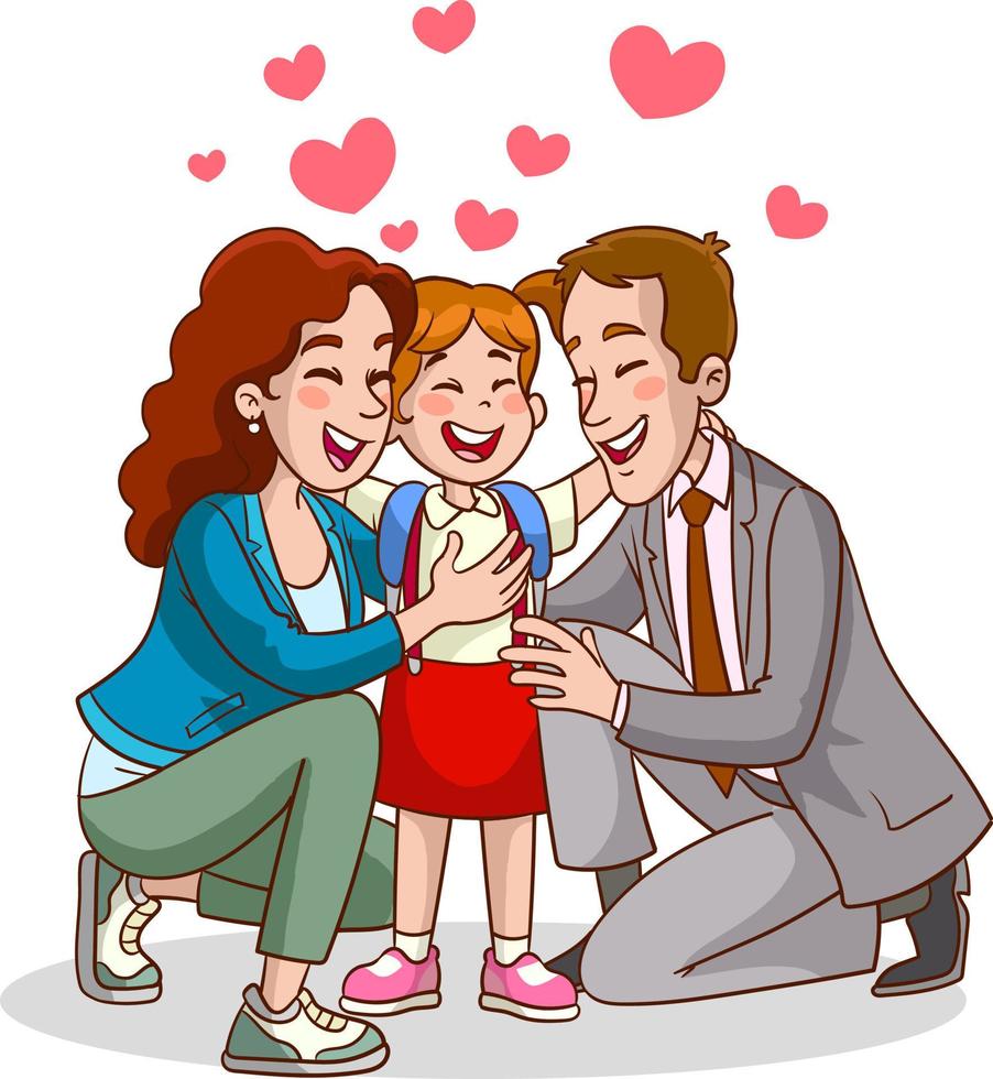 gelukkig schattig kind meisje met mam en vader vector