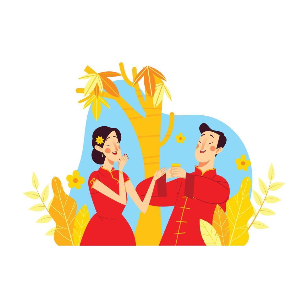 jong Chinese paar in Chinese nieuw jaar vector