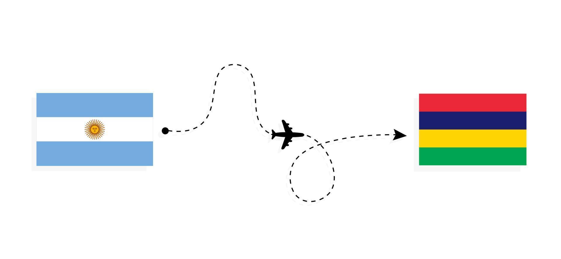 vlucht en reizen van Argentinië naar Mauritius door passagier vliegtuig reizen concept vector