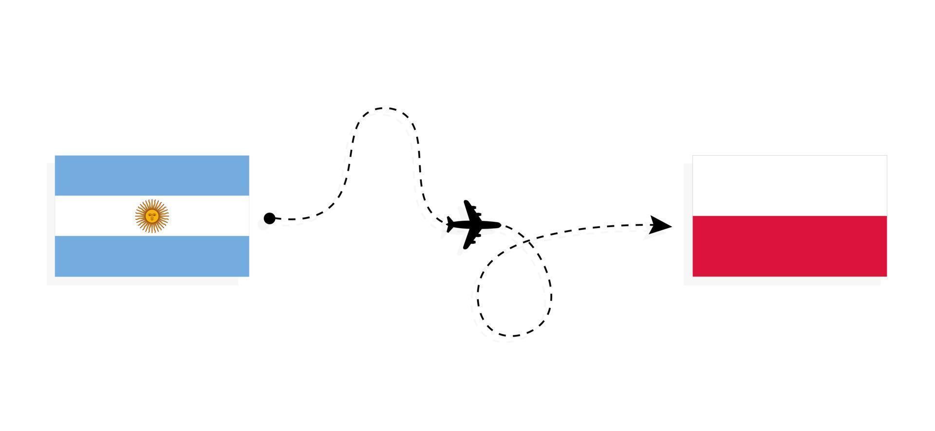 vlucht en reis van argentinië naar polen per reisconcept voor passagiersvliegtuigen vector