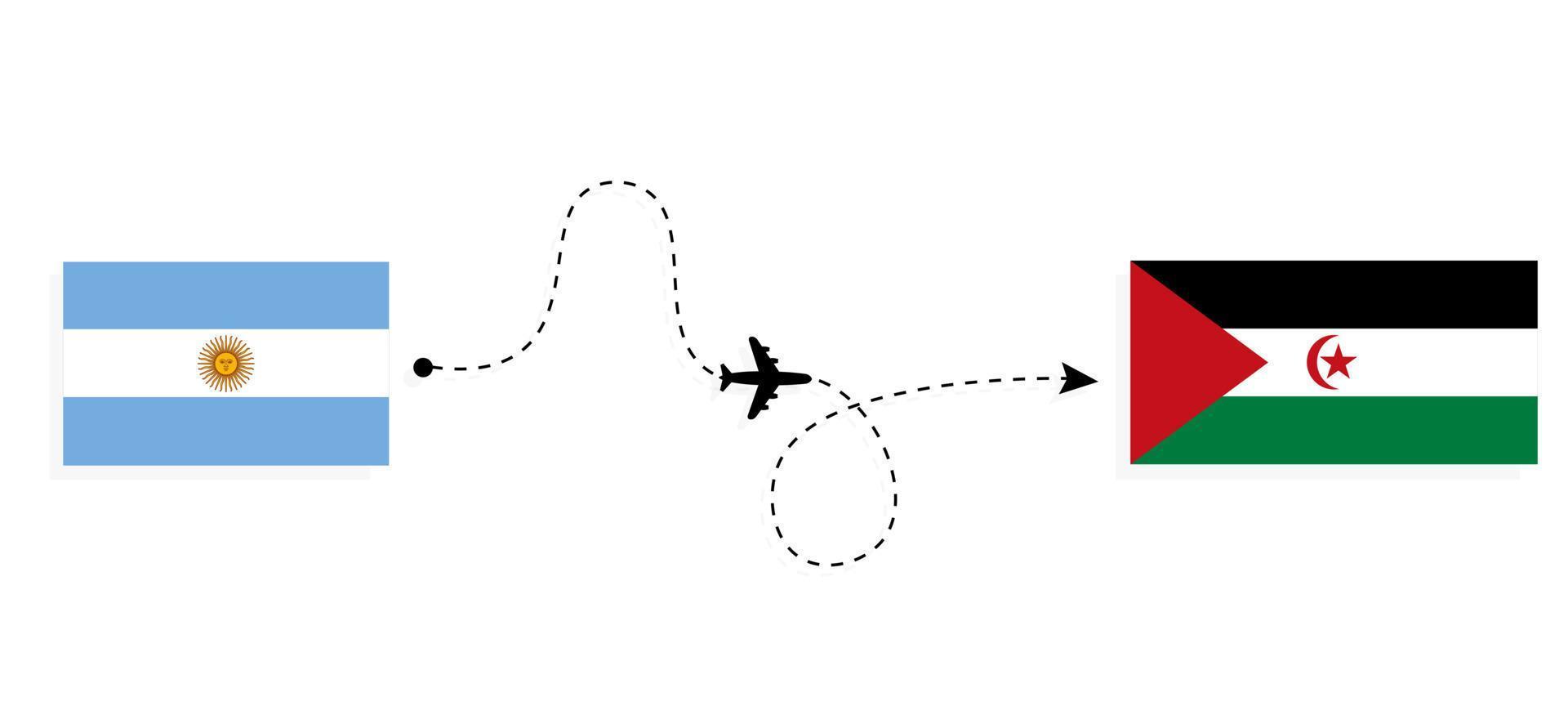 vlucht en reizen van Argentinië naar western Sahara door passagier vliegtuig reizen concept vector