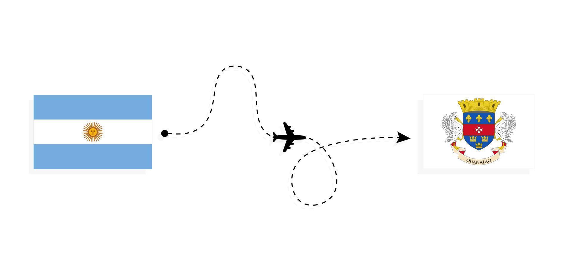 vlucht en reizen van Argentinië naar heilige barthélemy door passagier vliegtuig reizen concept vector