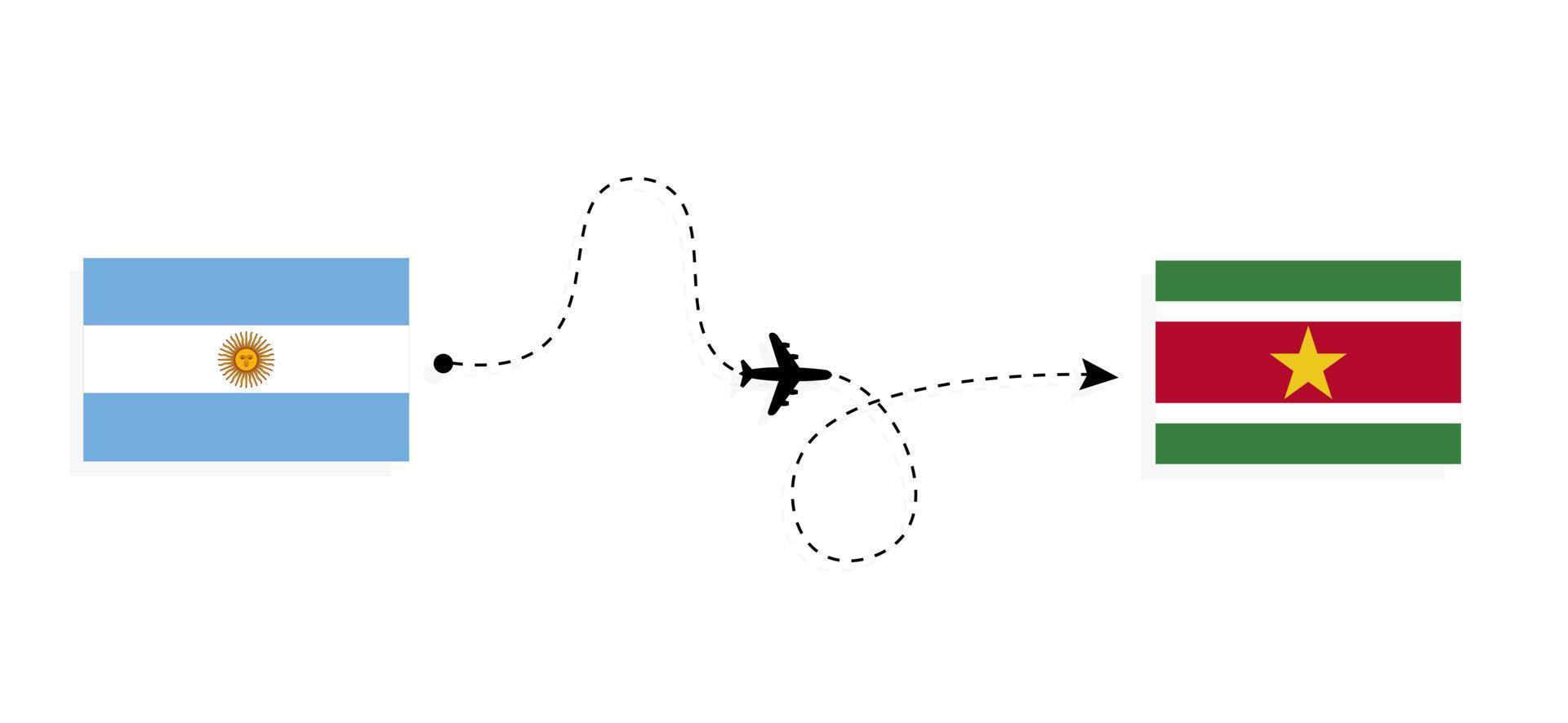 vlucht en reis van argentinië naar suriname per passagiersvliegtuig reisconcept vector