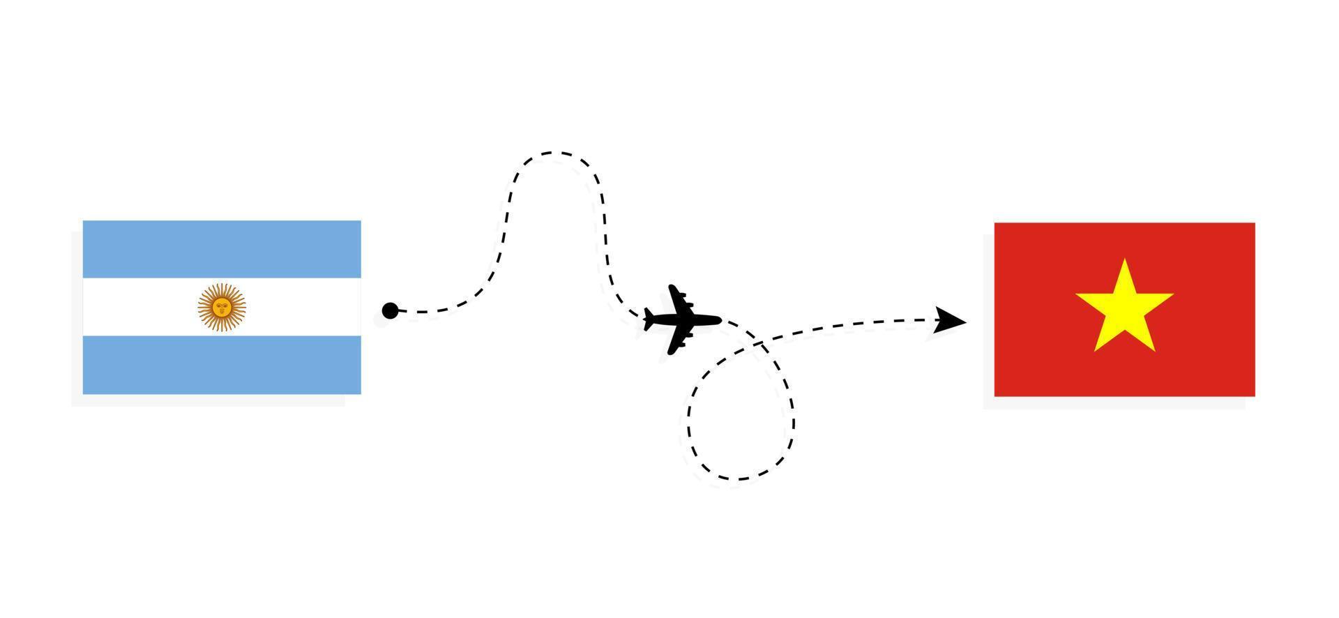 vlucht en reis van argentinië naar vietnam per reisconcept voor passagiersvliegtuigen vector