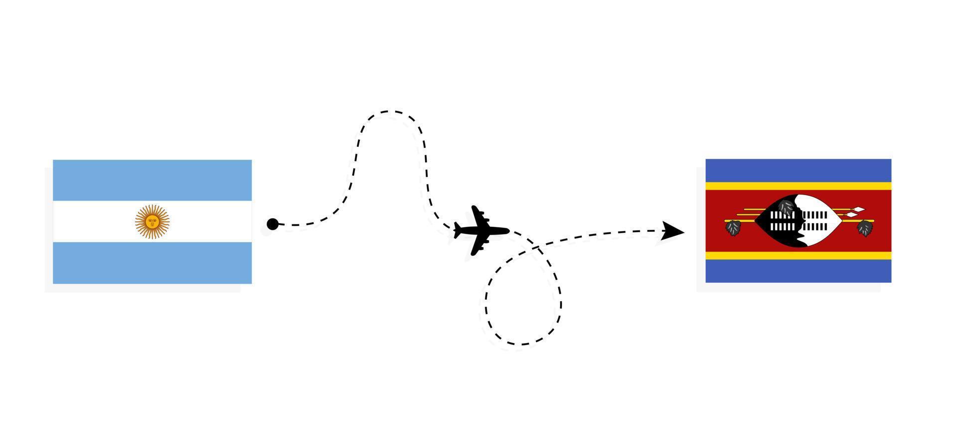 vlucht en reizen van Argentinië naar eswatini door passagier vliegtuig reizen concept vector