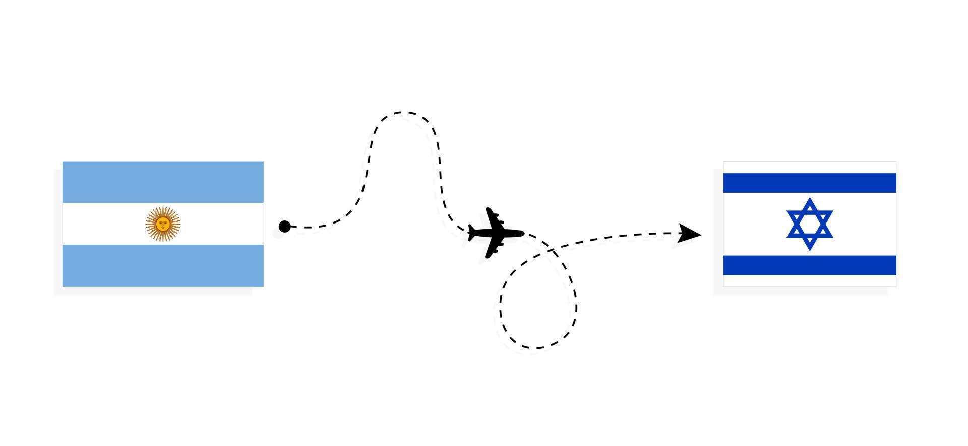 vlucht en reis van Argentinië naar Israël per reisconcept voor passagiersvliegtuigen vector