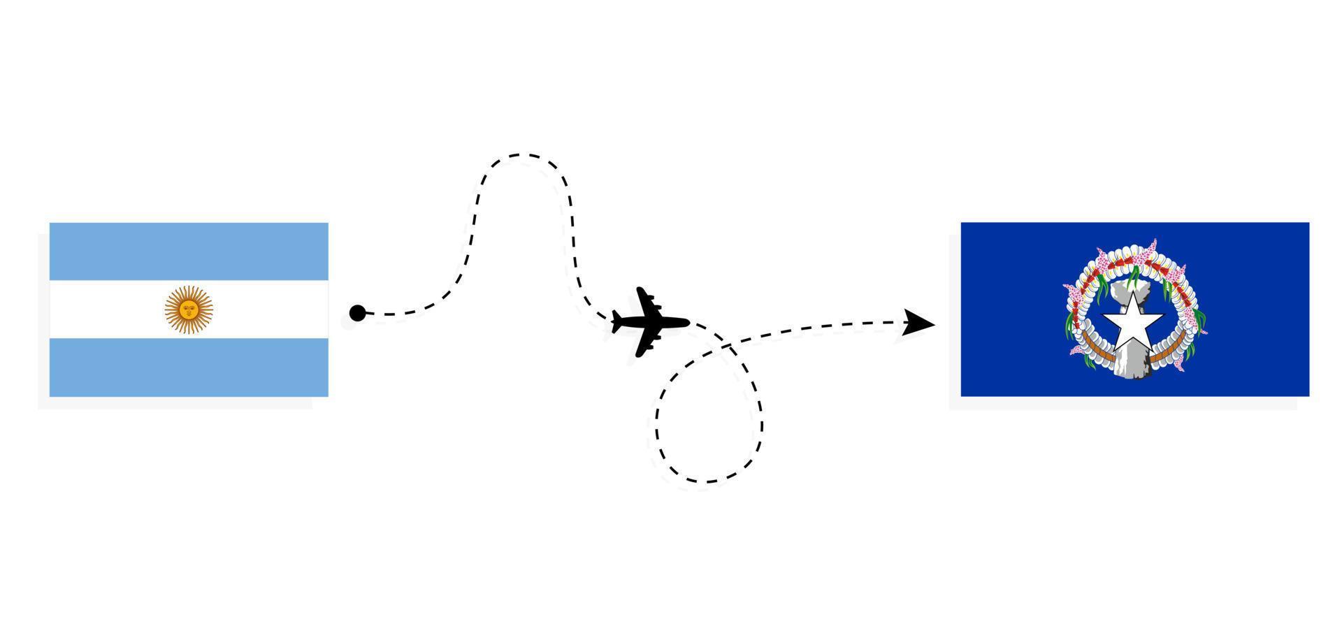 vlucht en reizen van Argentinië naar noordelijk mariana eilanden door passagier vliegtuig reizen concept vector