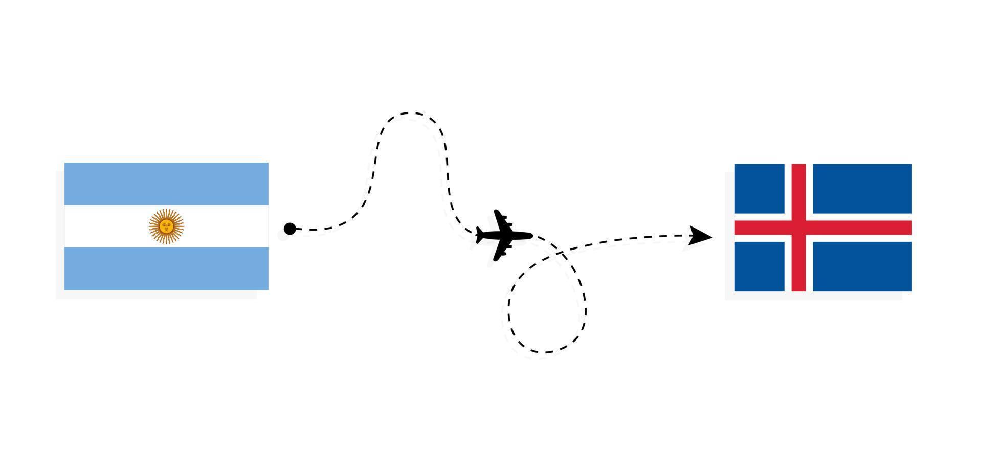 vlucht en reis van Argentinië naar IJsland per reisconcept voor passagiersvliegtuigen vector