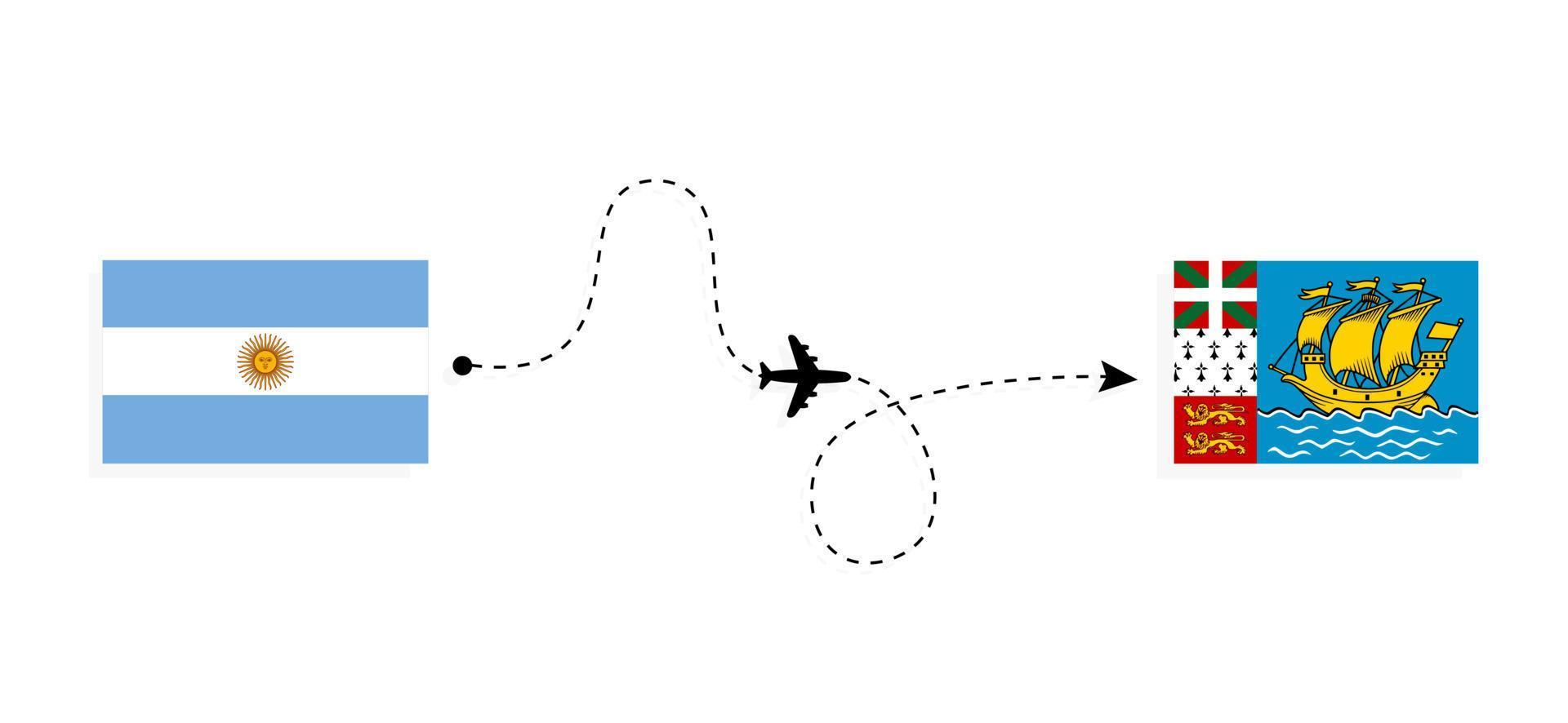 vlucht en reizen van Argentinië naar heilige pierre en miquelon door passagier vliegtuig reizen concept vector