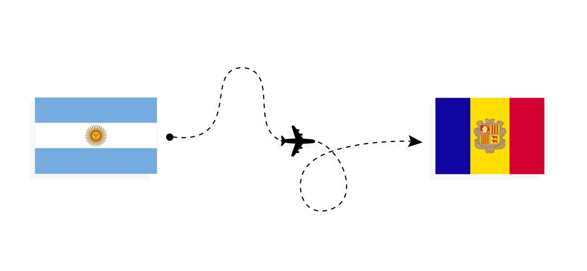 vlucht en reizen van Argentinië naar Andorra door passagier vliegtuig reizen concept vector