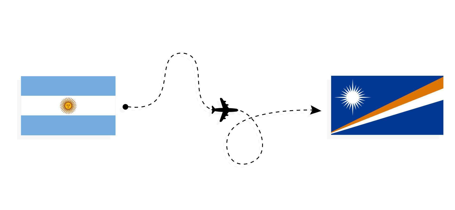 vlucht en reizen van Argentinië naar maarschalk eilanden door passagier vliegtuig reizen concept vector