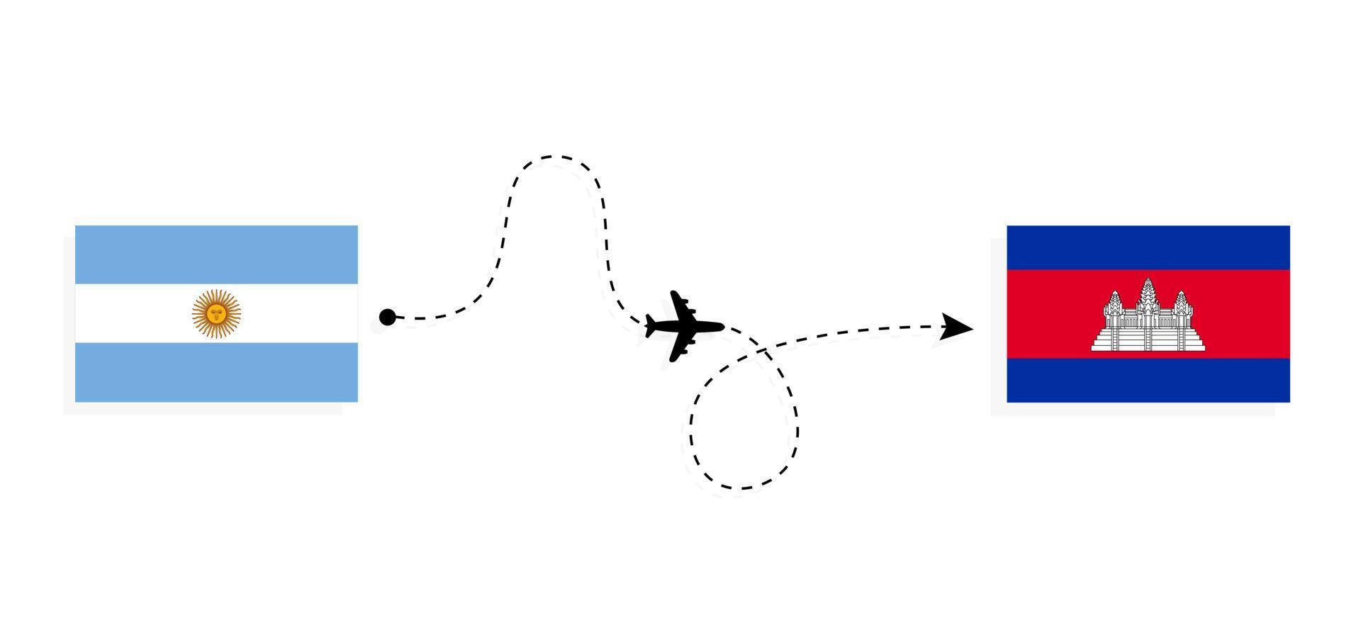 vlucht en reis van Argentinië naar Cambodja per reisconcept voor passagiersvliegtuigen vector