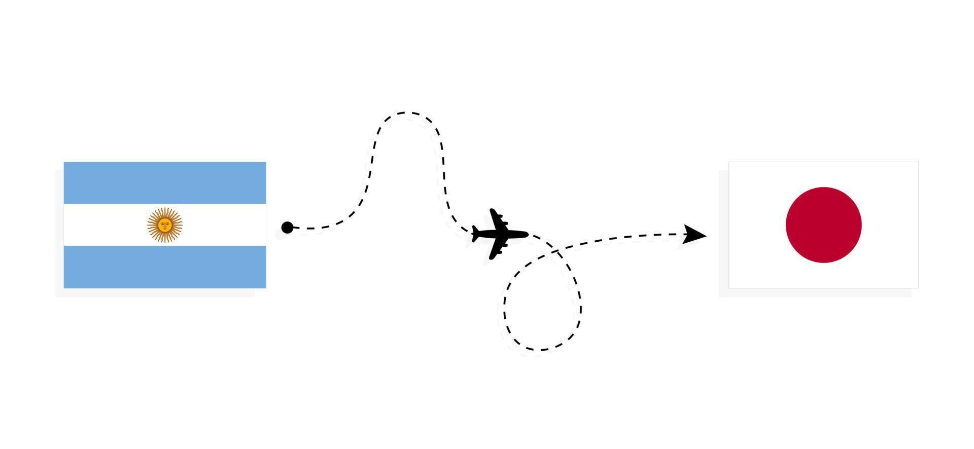 vlucht en reis van argentinië naar japan per reisconcept voor passagiersvliegtuigen vector