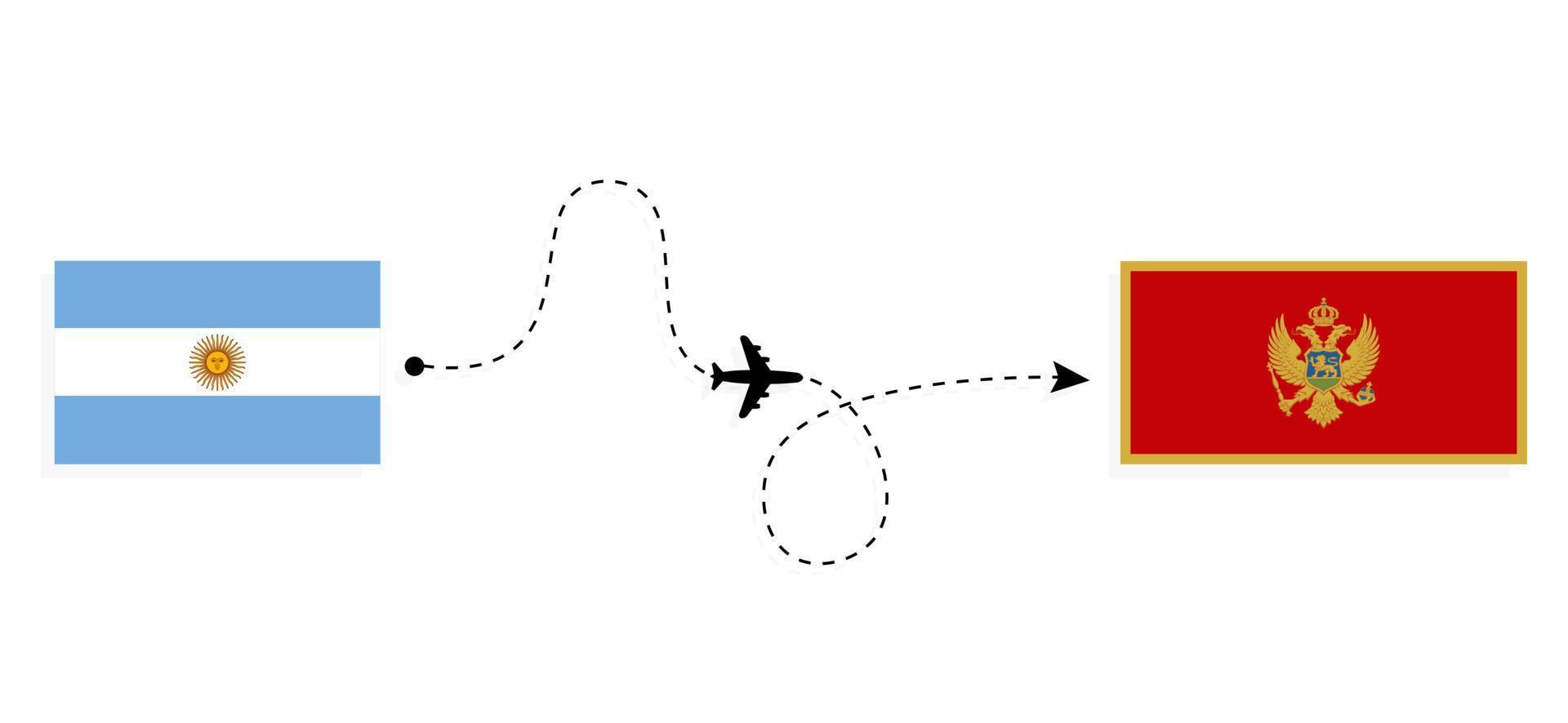 vlucht en reis van argentinië naar montenegro per reisconcept voor passagiersvliegtuigen vector