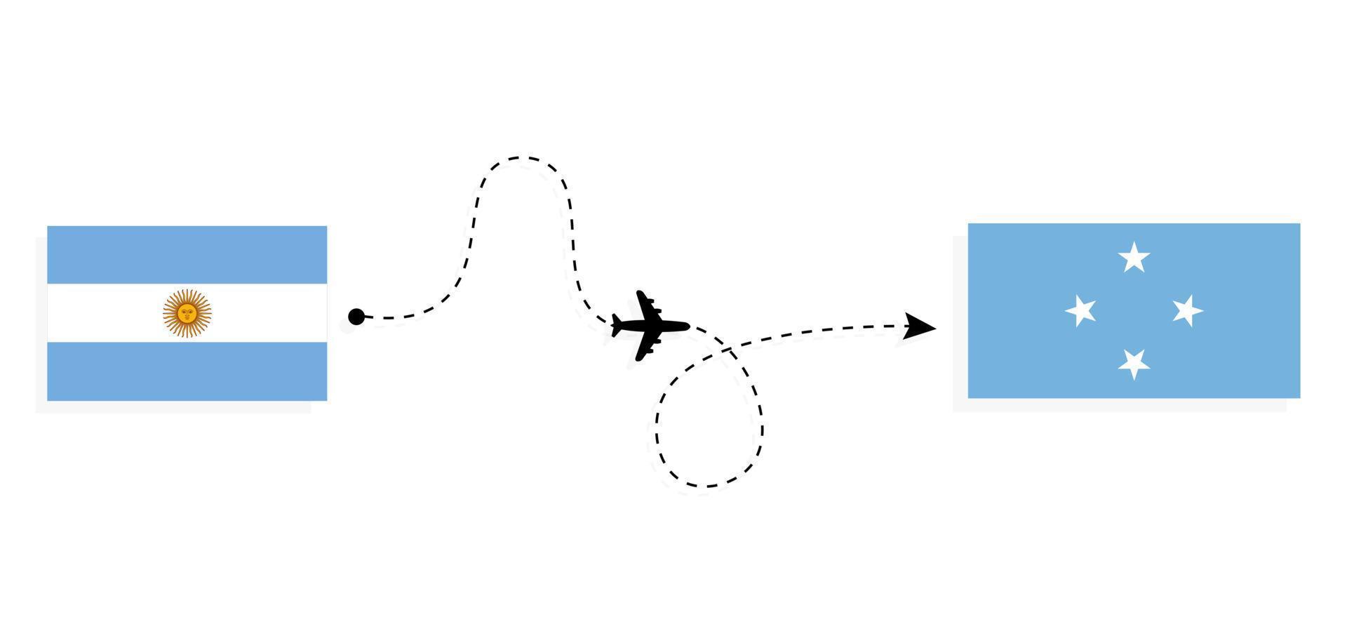 vlucht en reizen van Argentinië naar Micronesië door passagier vliegtuig reizen concept vector