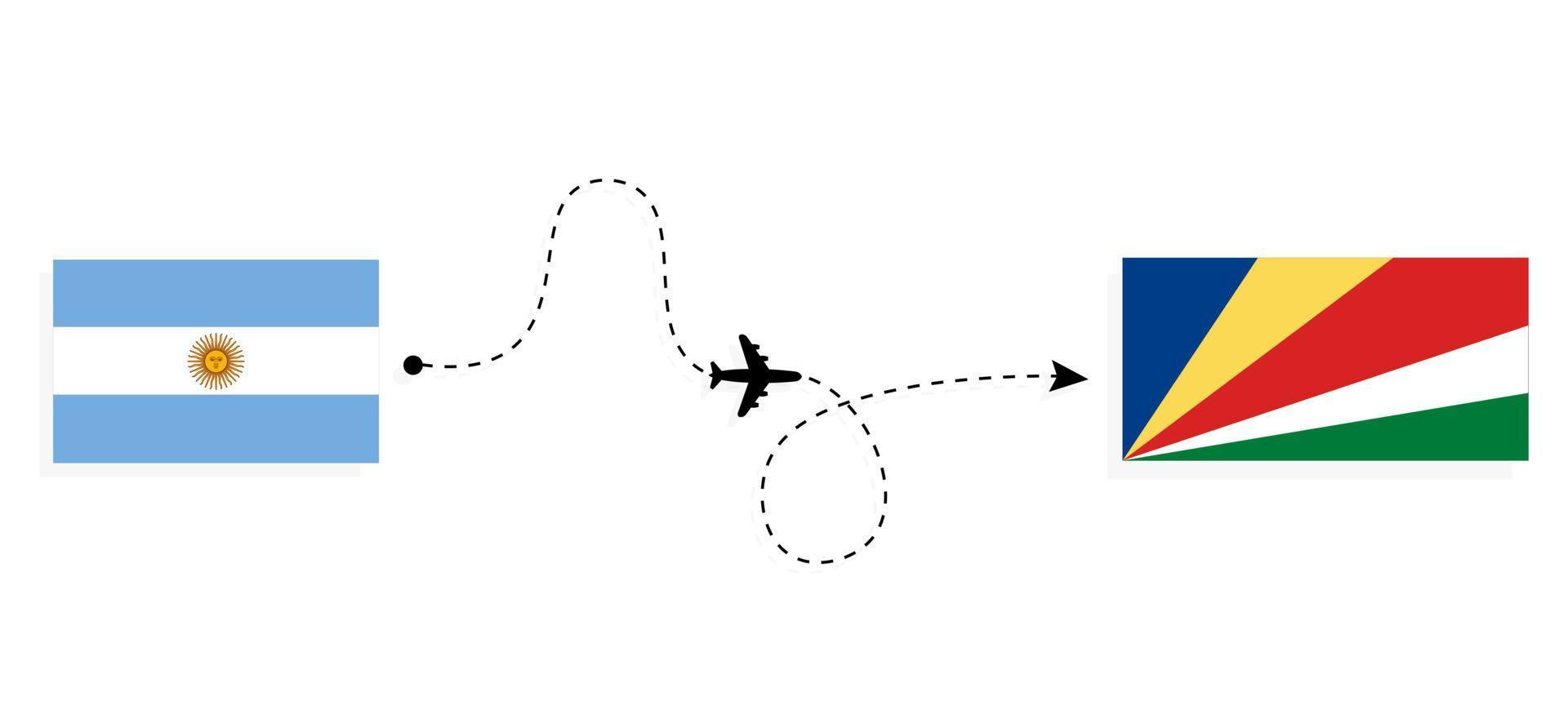 vlucht en reizen van Argentinië naar Seychellen door passagier vliegtuig reizen concept vector