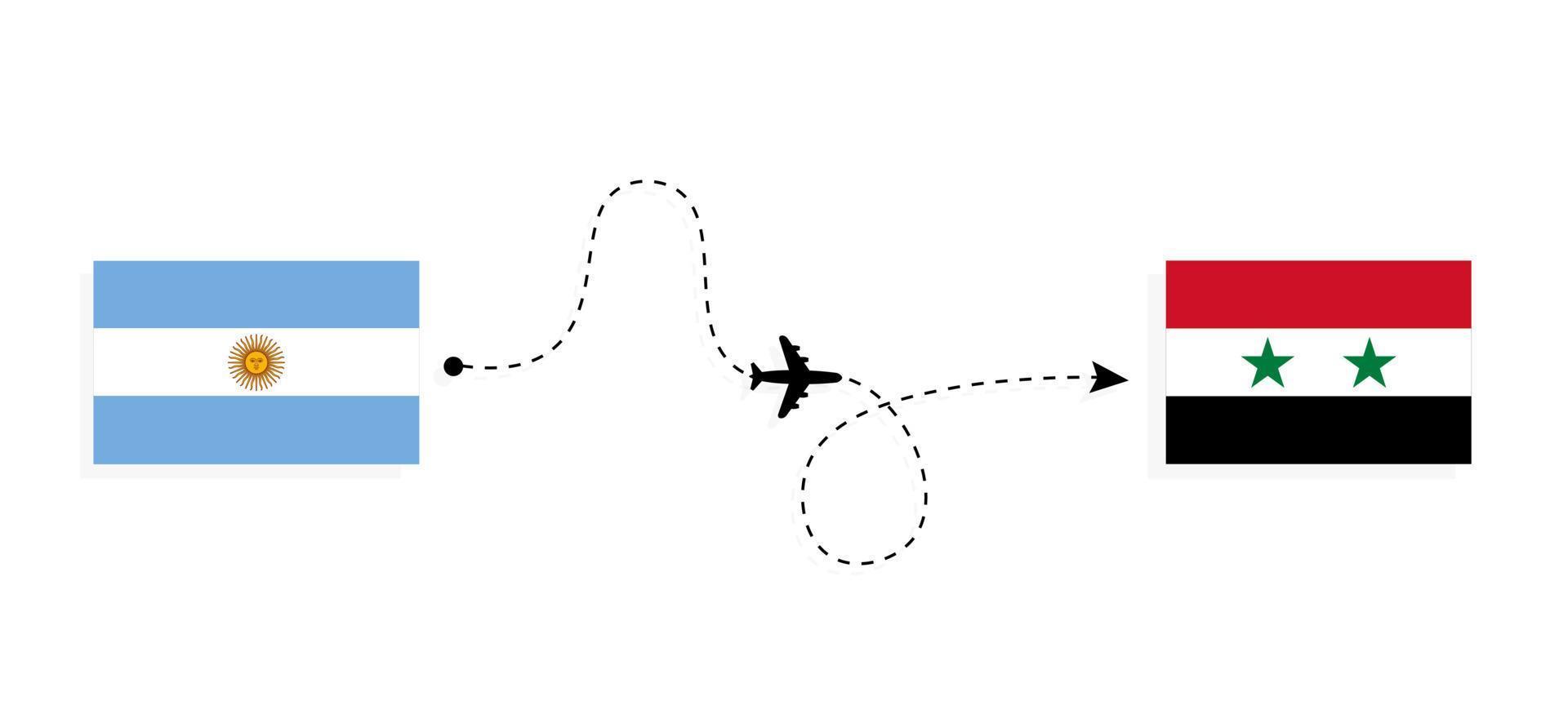 vlucht en reis van argentinië naar syrië per reisconcept voor passagiersvliegtuigen vector