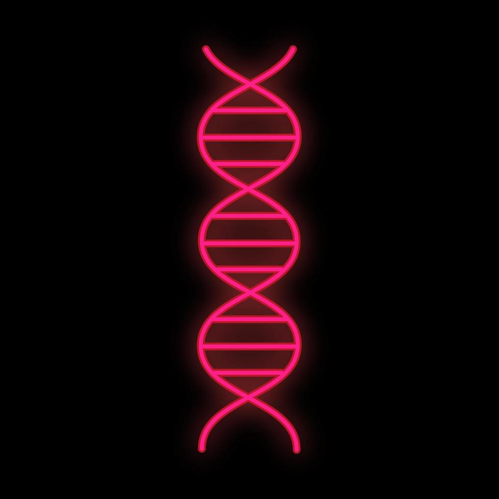 helder lichtgevend rood medisch digitaal neon teken voor een apotheek of ziekenhuis op te slaan mooi glimmend met een dna molecuul spiraal Aan een zwart achtergrond. vector illustratie