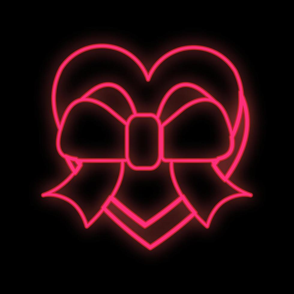 helder lichtgevend rood feestelijk digitaal neon teken voor een op te slaan of kaart mooi glimmend met een liefde hartvormig geschenk doos Aan een zwart achtergrond. vector illustratie