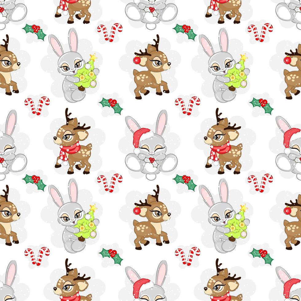 naadloos patroon met Kerstmis konijn en rendier symbool, vector illustratie
