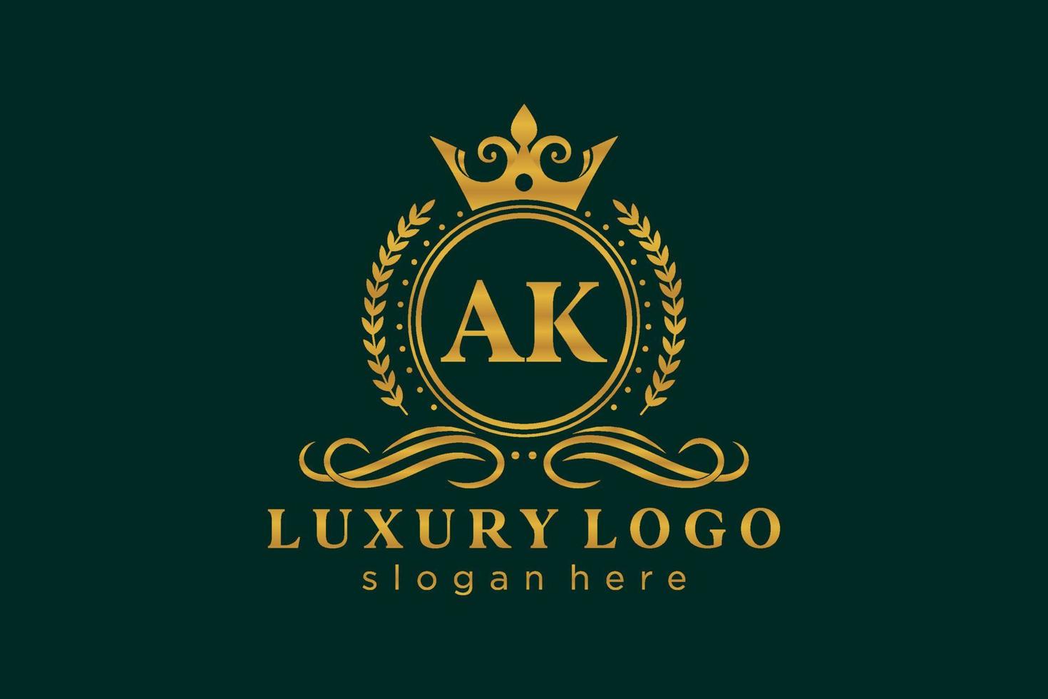 eerste ak brief Koninklijk luxe logo sjabloon in vector kunst voor restaurant, royalty, boetiek, cafe, hotel, heraldisch, sieraden, mode en andere vector illustratie.