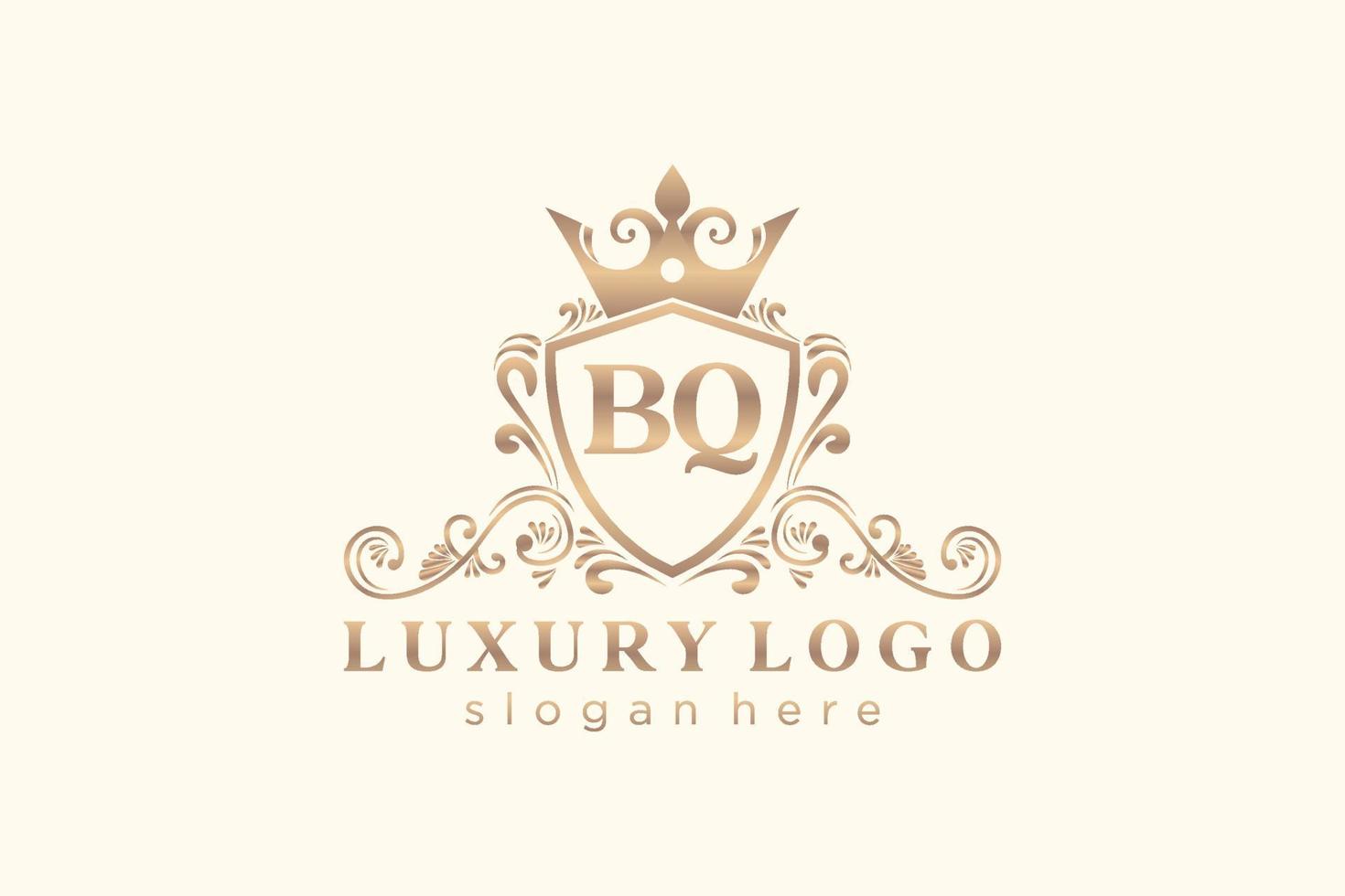 eerste bq brief Koninklijk luxe logo sjabloon in vector kunst voor restaurant, royalty, boetiek, cafe, hotel, heraldisch, sieraden, mode en andere vector illustratie.