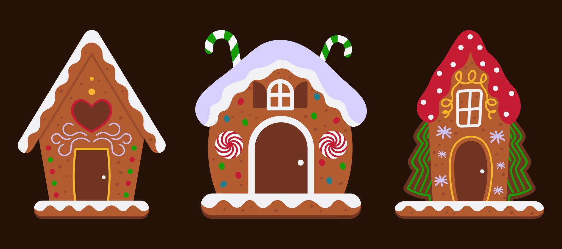 verzameling van kleurrijk peperkoek huizen voor Kerstmis decoratie vector illustratie in vlak stijl