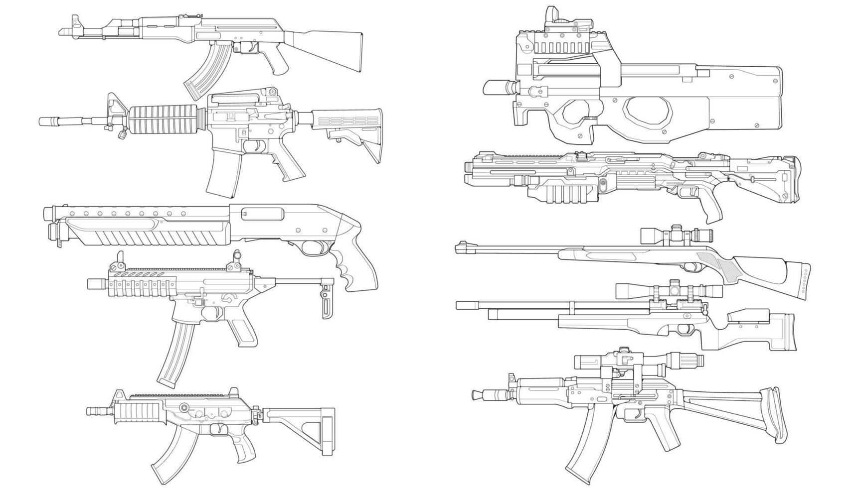 reeks van grafisch zwart en wit gedetailleerd handgeweer pistool. geïsoleerd Aan wit achtergrond. vector set.