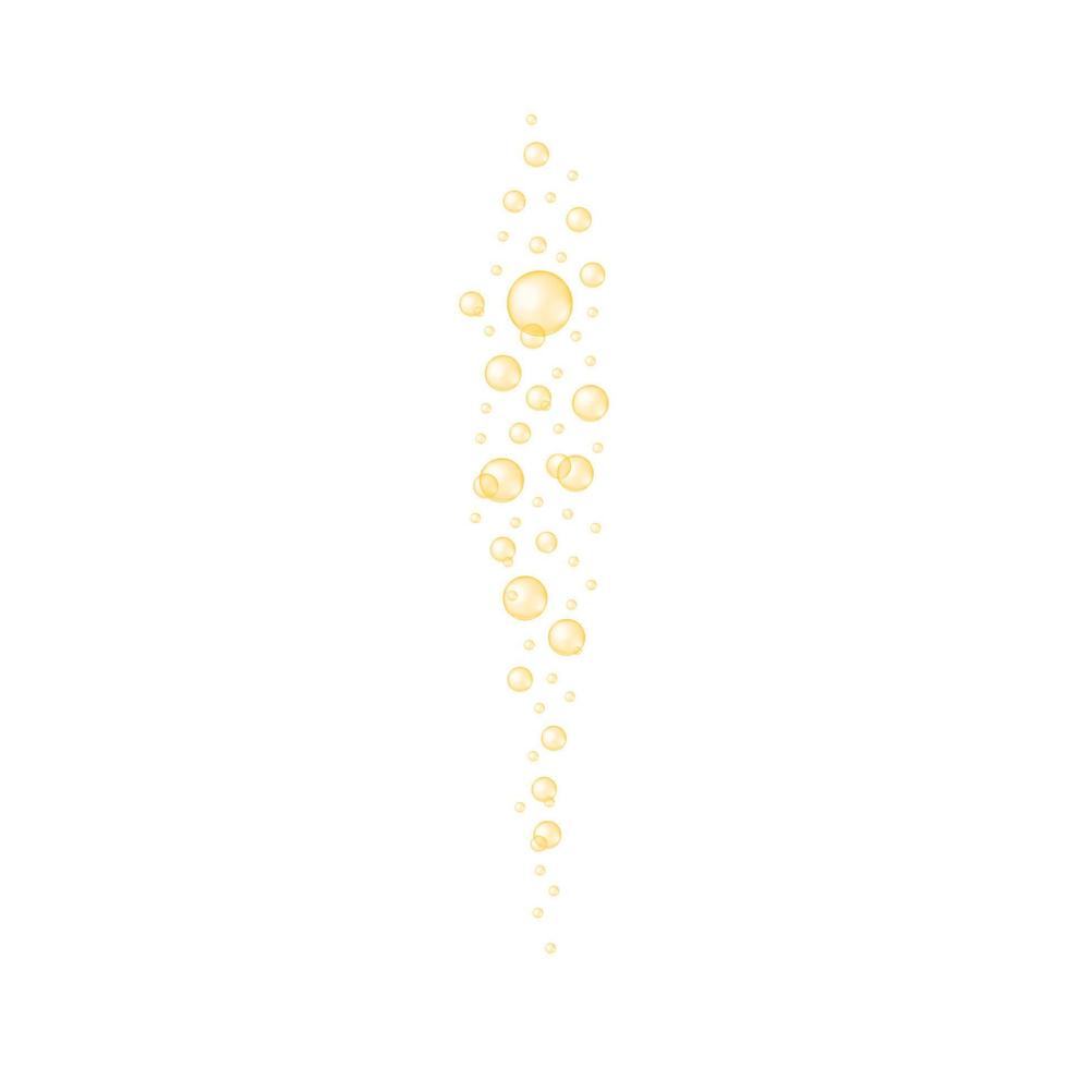 gouden bubbels streamen. Champagne, Frisdrank, bier, koolzuurhoudend water, sprankelend wijn textuur. molecuul van collageen, keratine, jojoba olie, vitamine een of e, omega vettig zuren vector