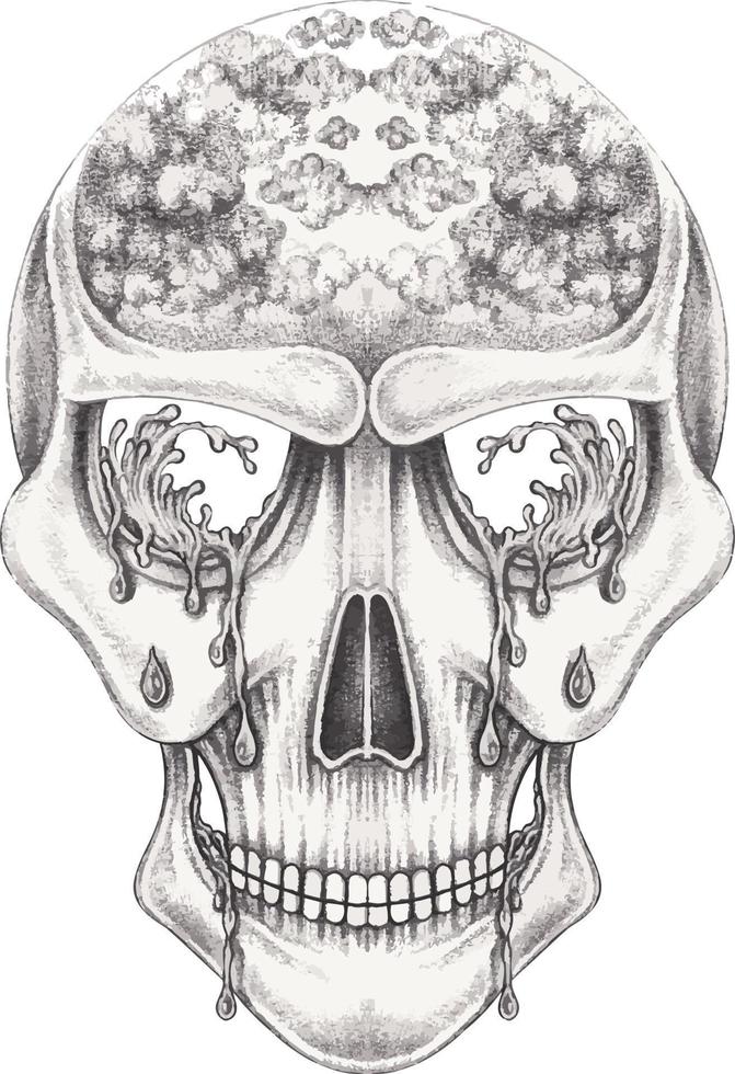 kunst surrealistische huilen schedel. hand- tekening en maken grafisch vector. vector