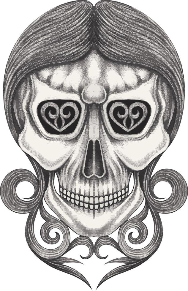 kunst meisje schedel tatoeëren. hand- tekening en maken grafisch vector. vector
