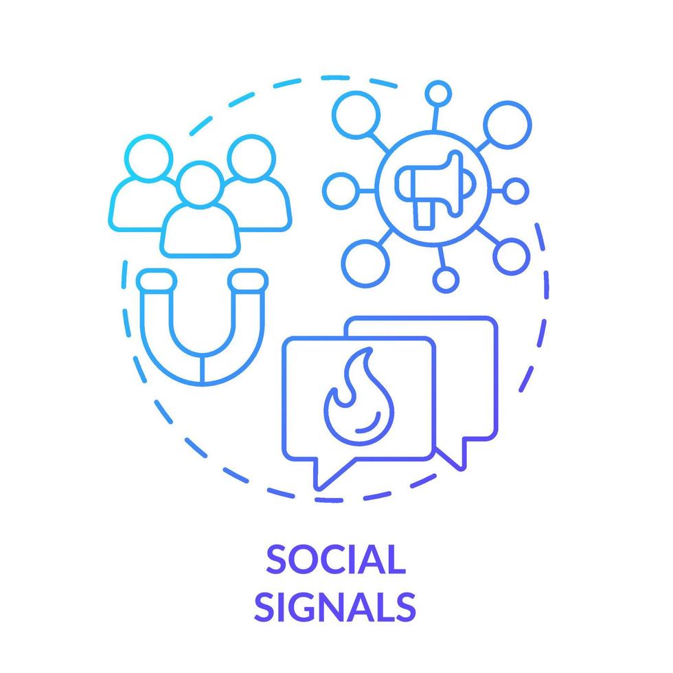 sociaal signalen blauw helling concept icoon. sociaal media aandelen en Promotie. seo ranking factor abstract idee dun lijn illustratie. geïsoleerd schets tekening. vector