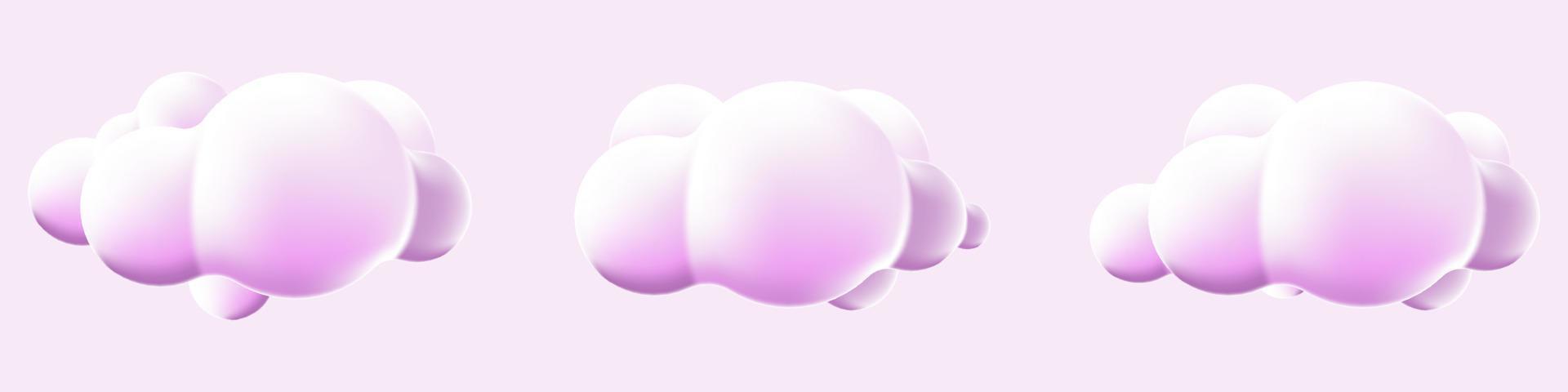 3d wolken reeks geïsoleerd achtergrond. geven zacht ronde tekenfilm pluizig wolken pictogrammen. 3d meetkundig vormen. divers tekenfilm zacht wolk vormen. vector illustratie