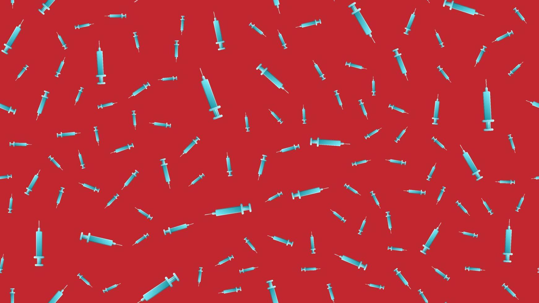 eindeloos naadloos patroon van medisch wetenschappelijk medisch items van farmacologische beschikbaar scherp injectiespuiten voor injecties en vaccins Aan een rood achtergrond. vector illustratie