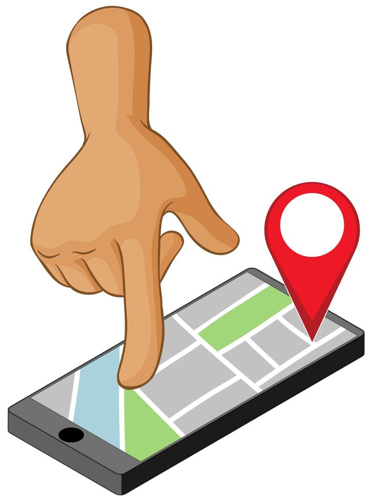 hand op zoek naar een locatie op een smartphone vector