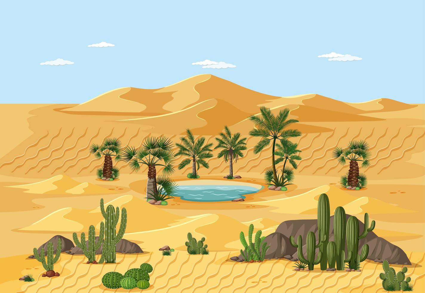 woestijn oase landschap vector