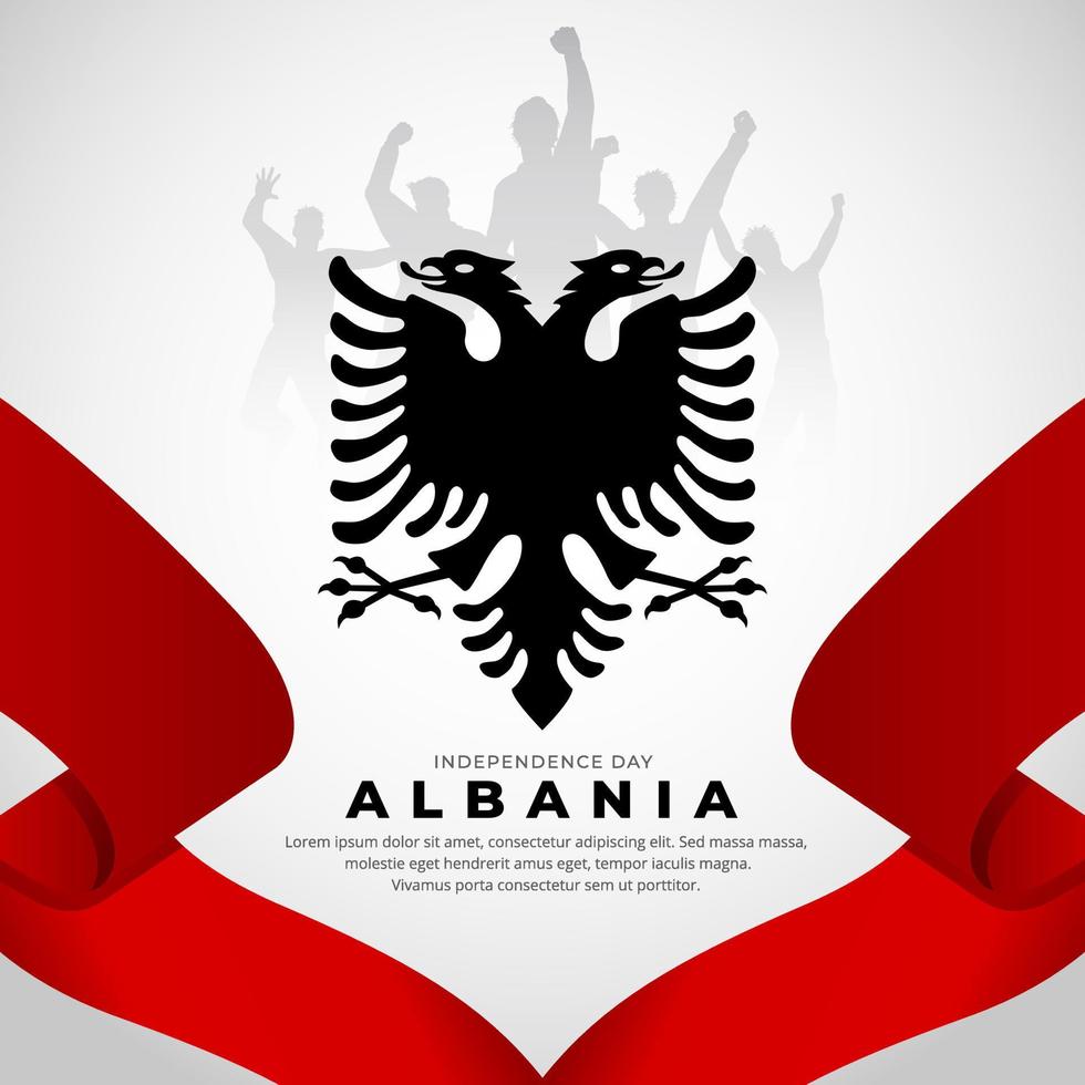 Albanië onafhankelijkheid dag ontwerp vector met silhouet van soldaat en golvend vlag achtergrond