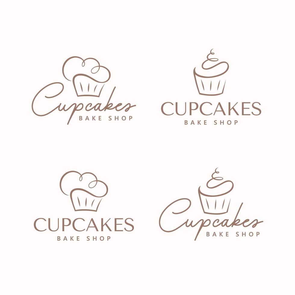 reeks van cupcakes hand- getrokken logo voor bakkerij bedrijf. vector