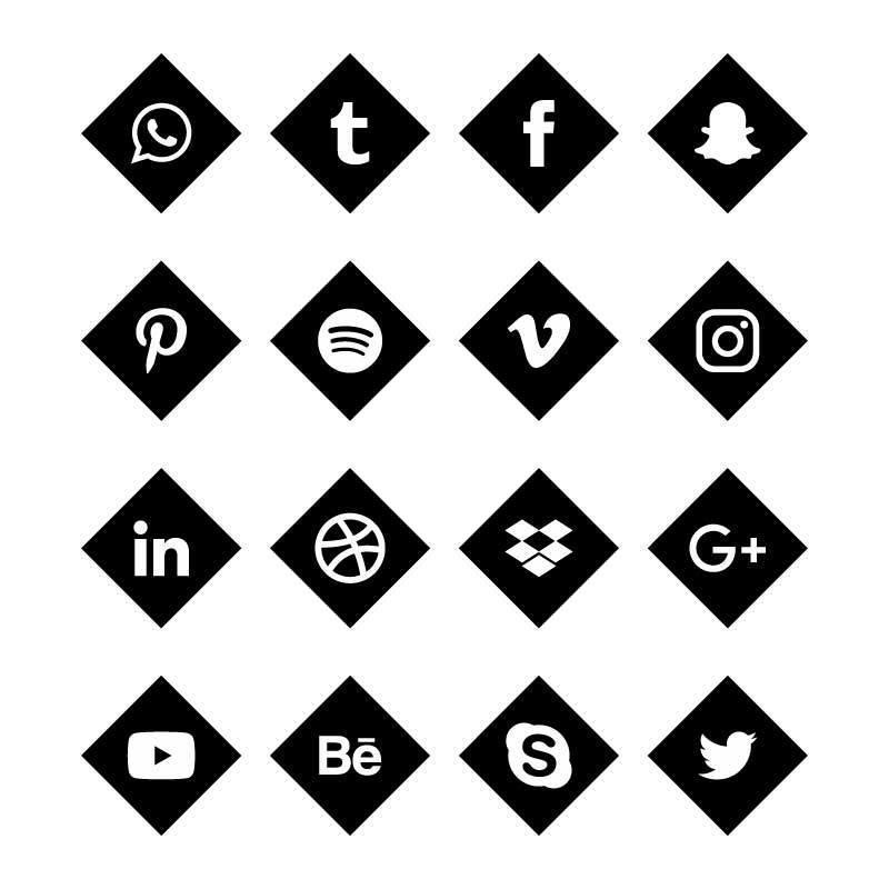 zwarte hoek sociale media solide pictogrammen vector